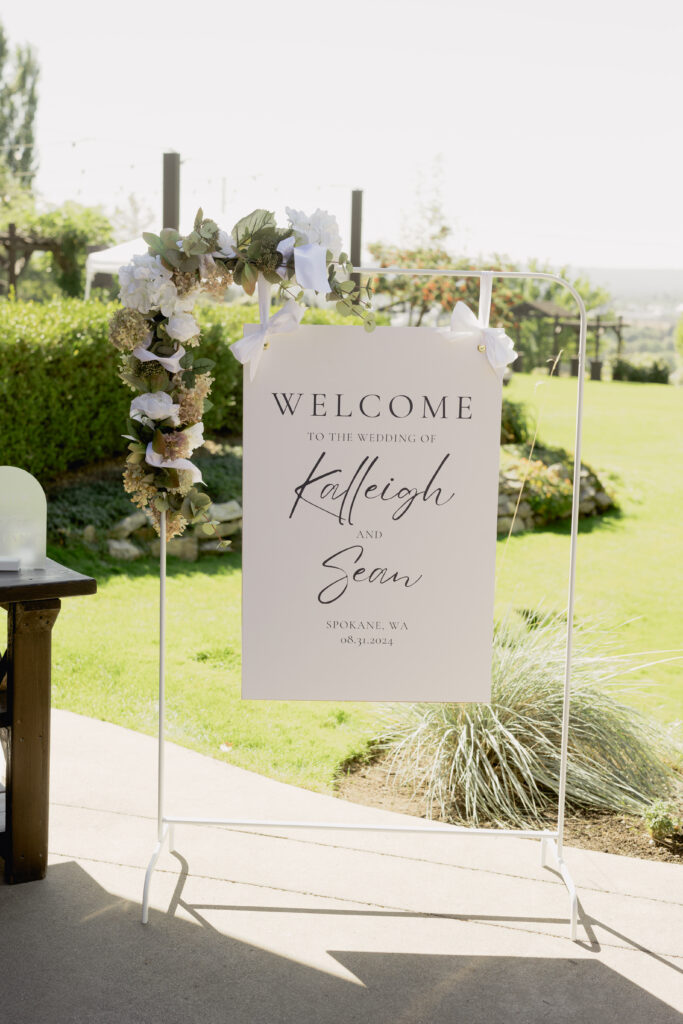 a welcome sign for the wedding