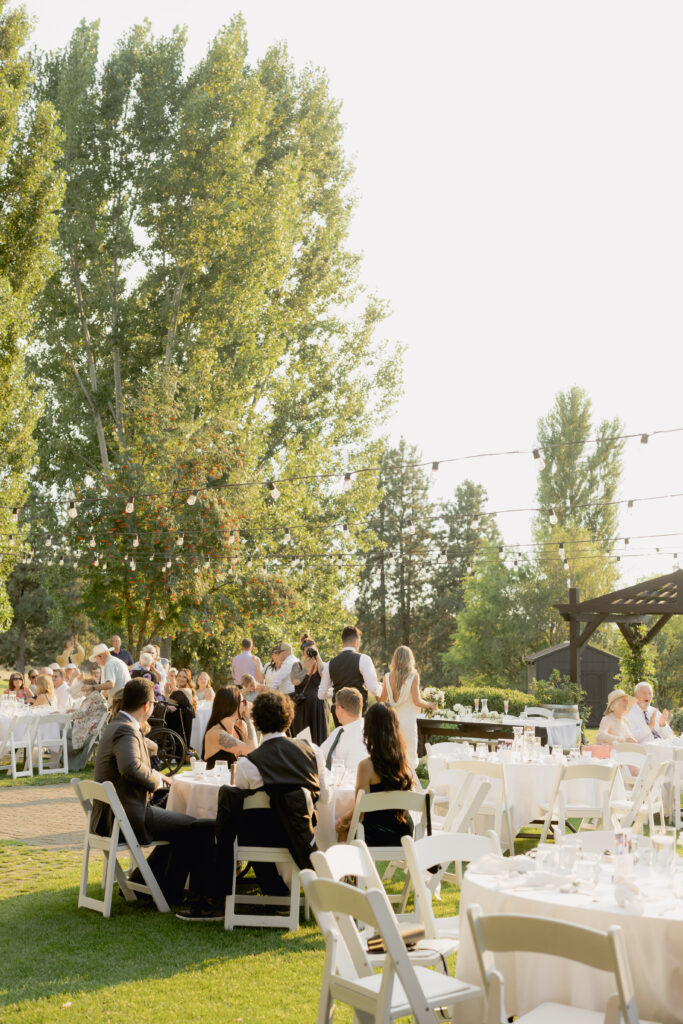 bride and groom greeting guests