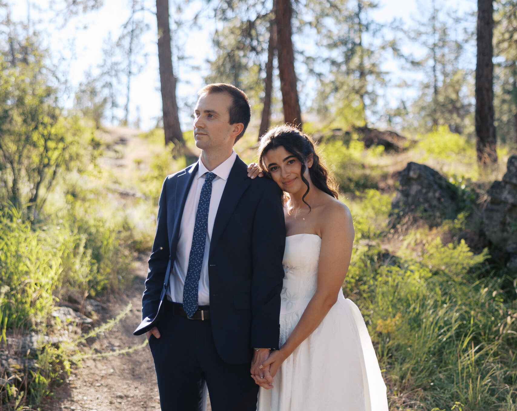 Bride and groom portraits at Q'emlin Park Post Falls Idaho