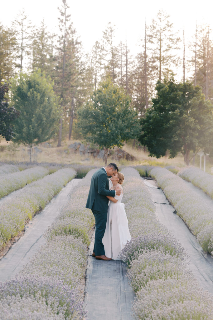 bride and groom in the lavender at lavender manor events